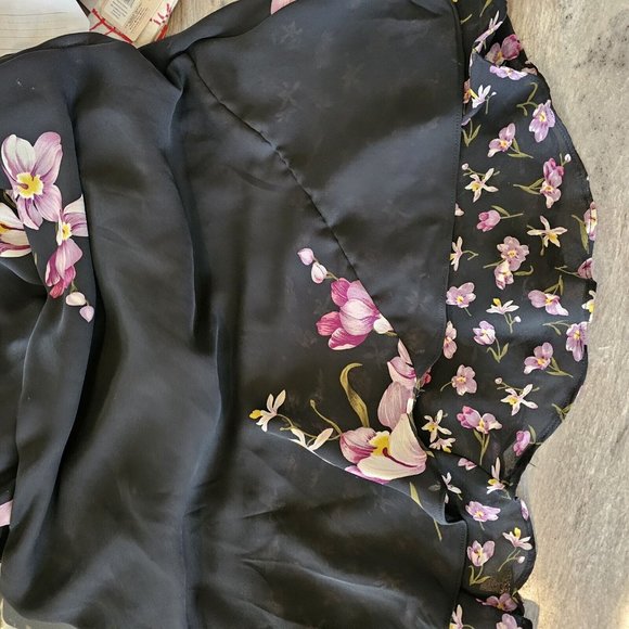 90s Black Pink Floral Maxi Dress Layered Ruffles 6 Romantic Flowy Vintage Retro - Picture 10 of 14